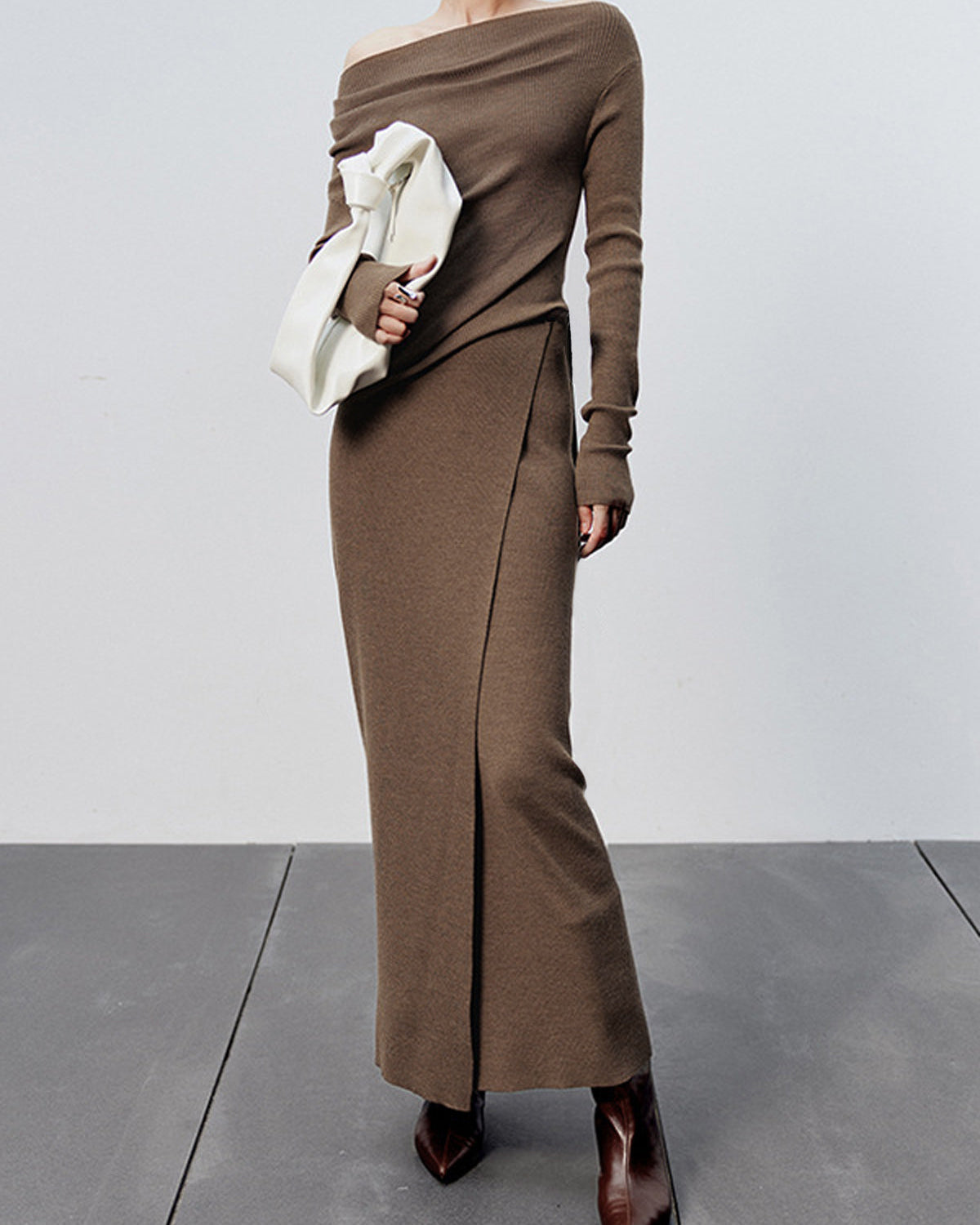 Caramel Slit Maxi Knit Etek