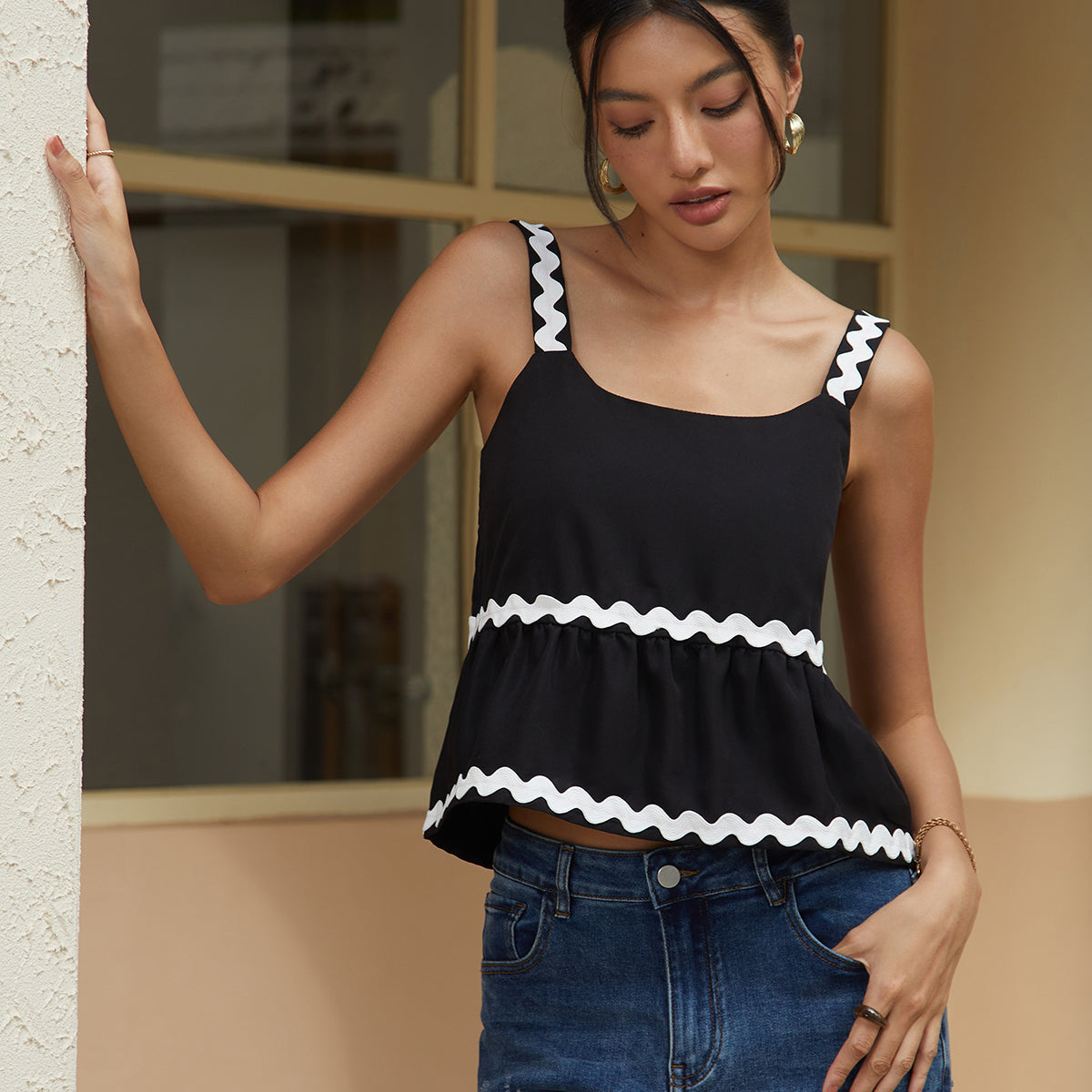 Kontrast Bağlamalı Peplum Bluz