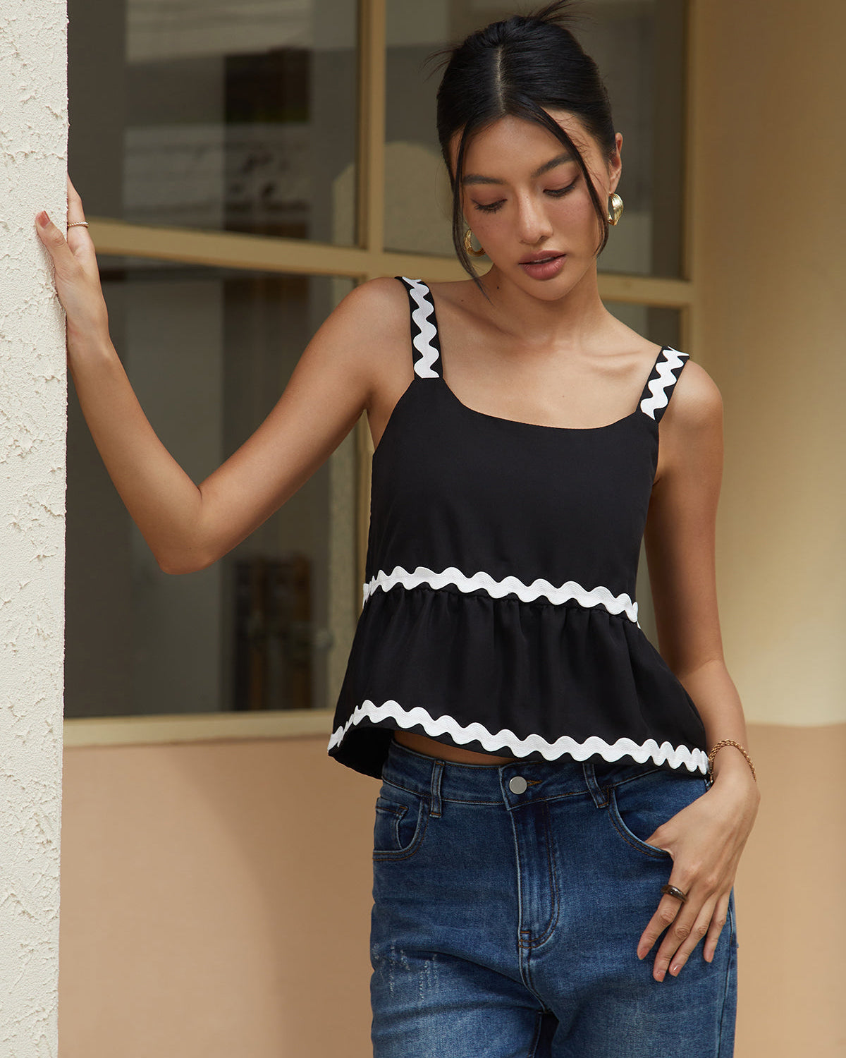 Kontrast Bağlamalı Peplum Bluz