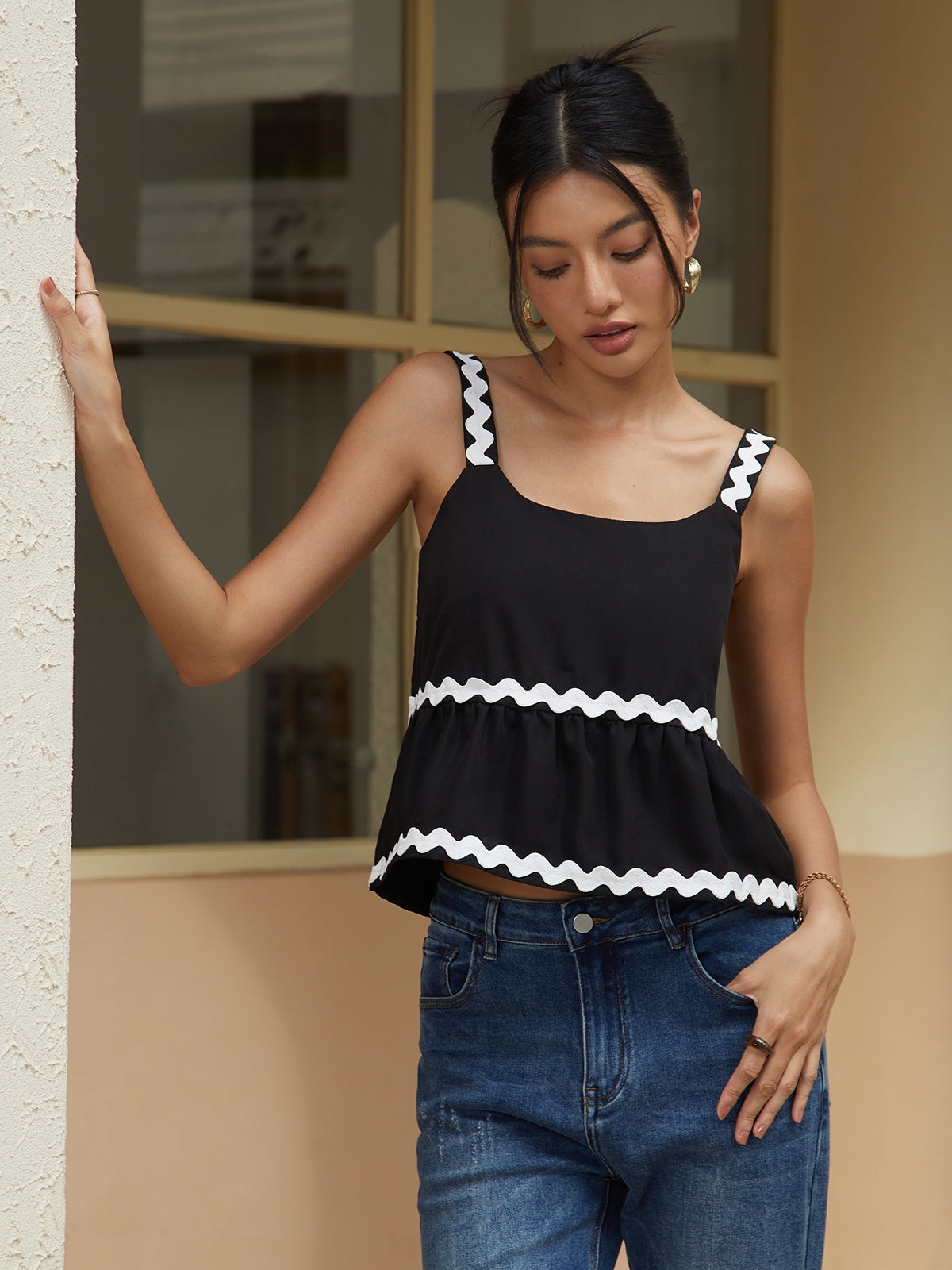 Kontrast Bağlamalı Peplum Bluz
