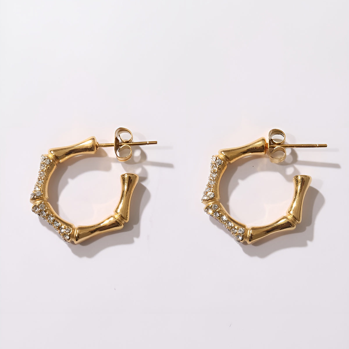 Bamboo Rhinestone Hoop Earrings