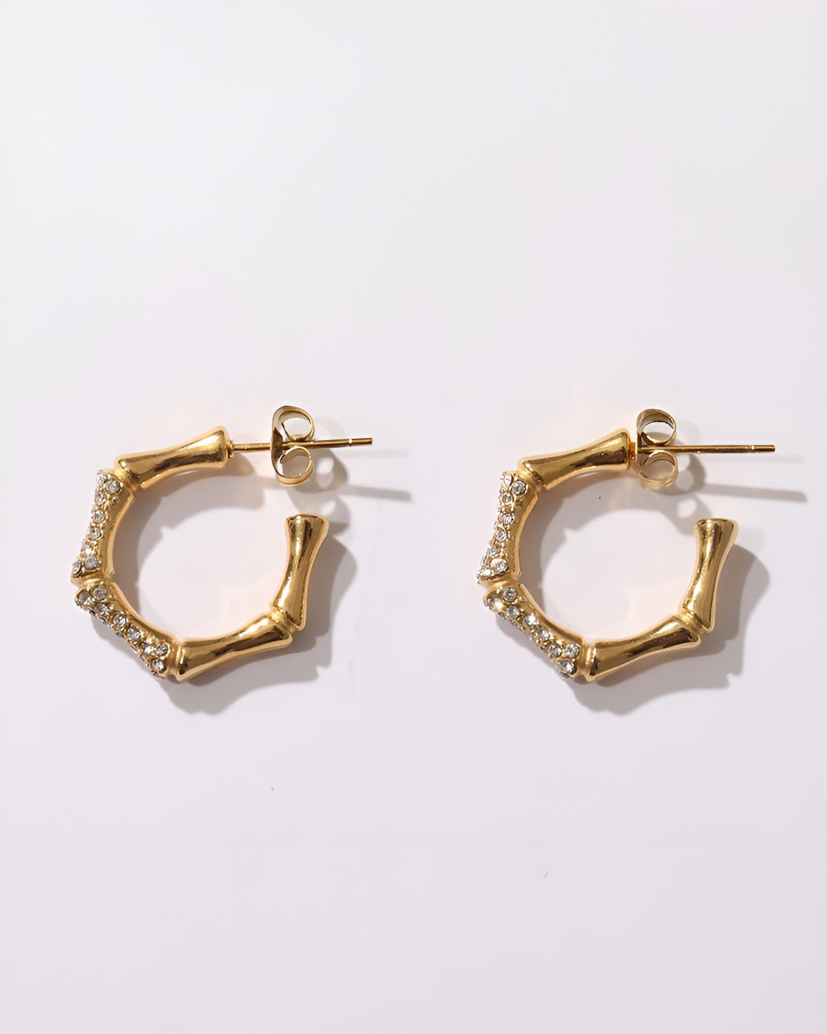 Bamboo Rhinestone Hoop Earrings