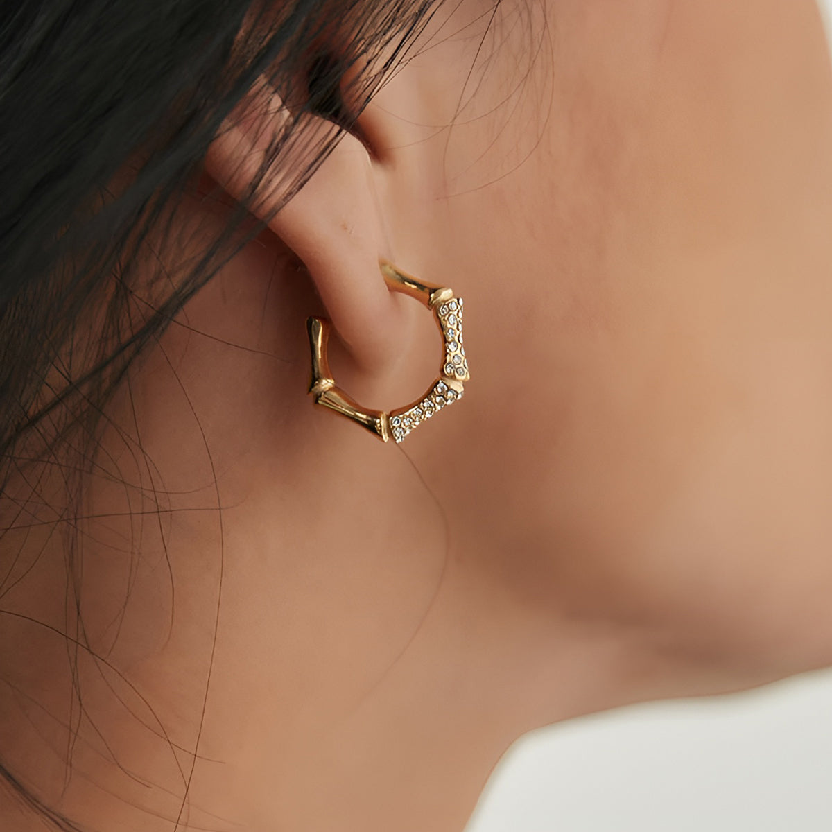 Bamboo Rhinestone Hoop Earrings