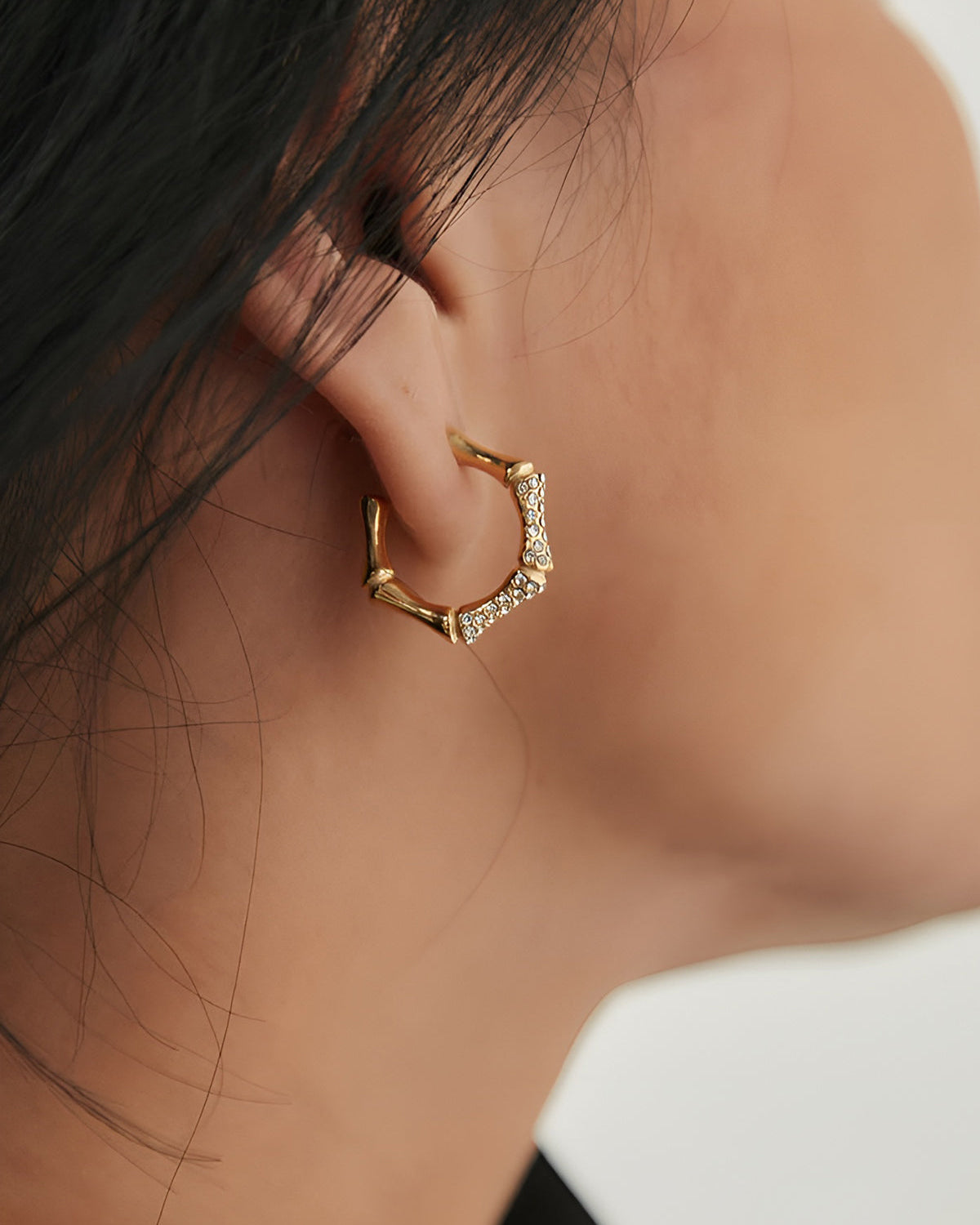 Bamboo Rhinestone Hoop Earrings