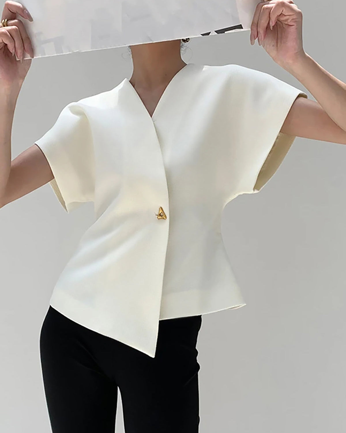 Kimono Model V Yaka Tek Düğmeli Bluz