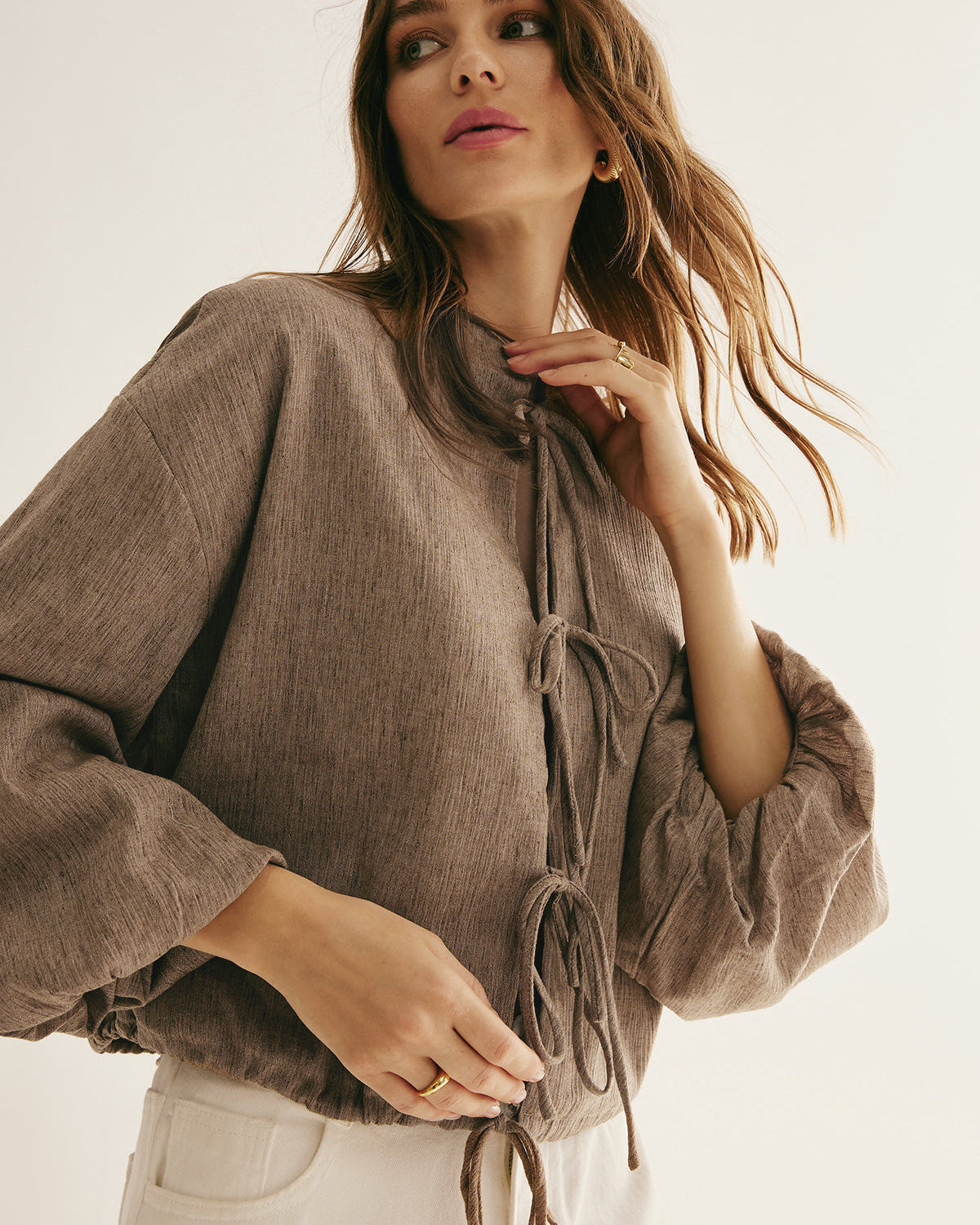 Retro Bağcık Detaylı Bluz