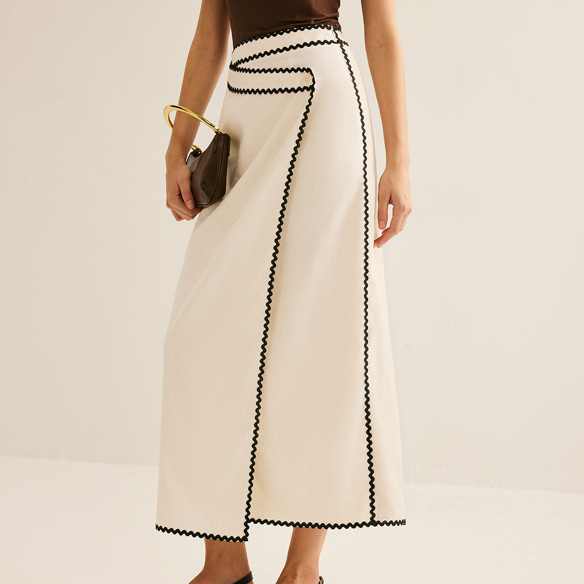 Cotton & Linen Wave Trim Midi Etek