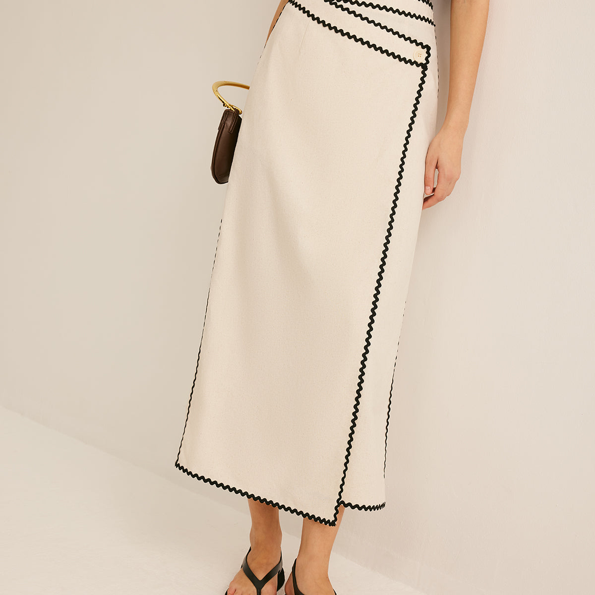 Cotton & Linen Wave Trim Midi Etek