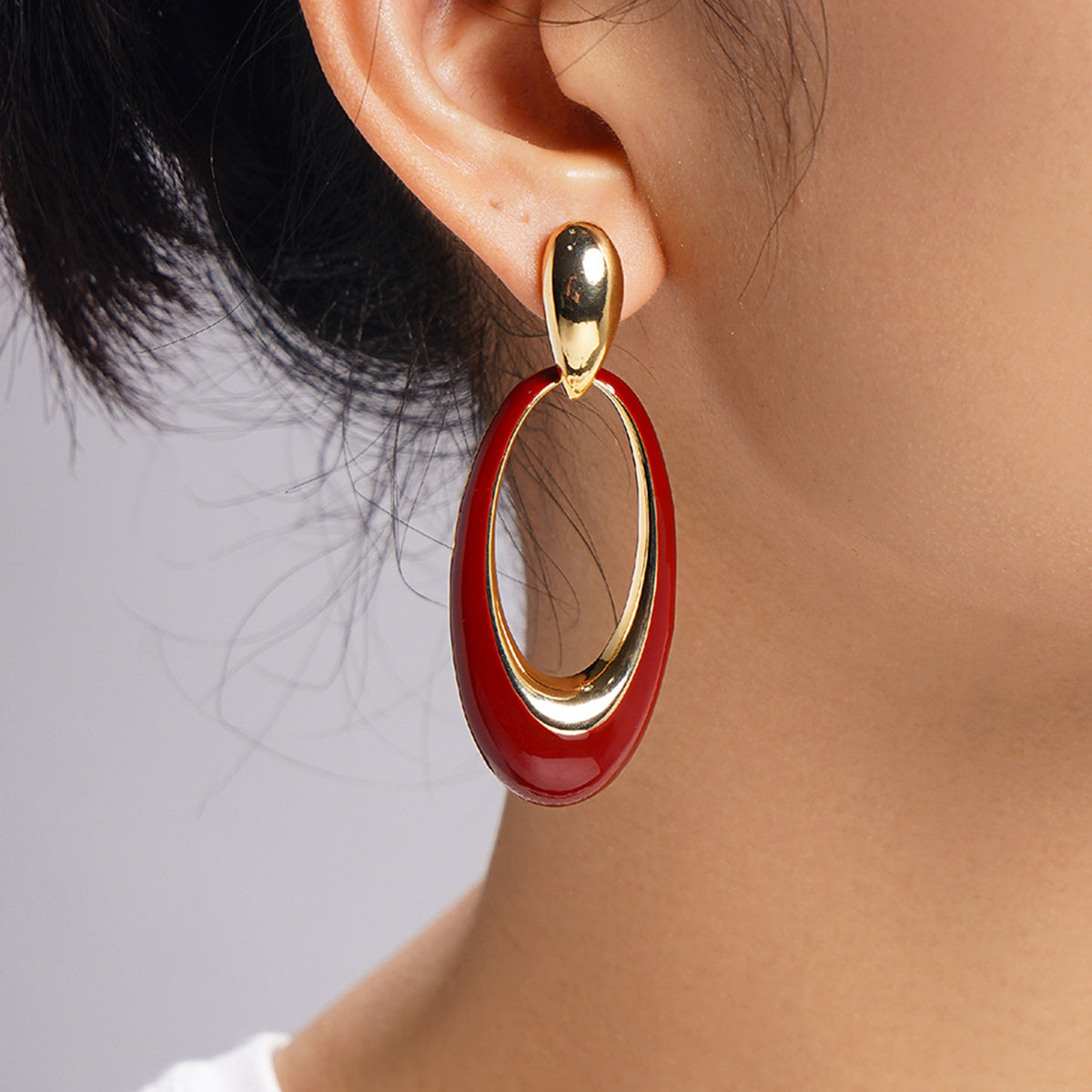 Oil Drop Oval Hoop Earrings