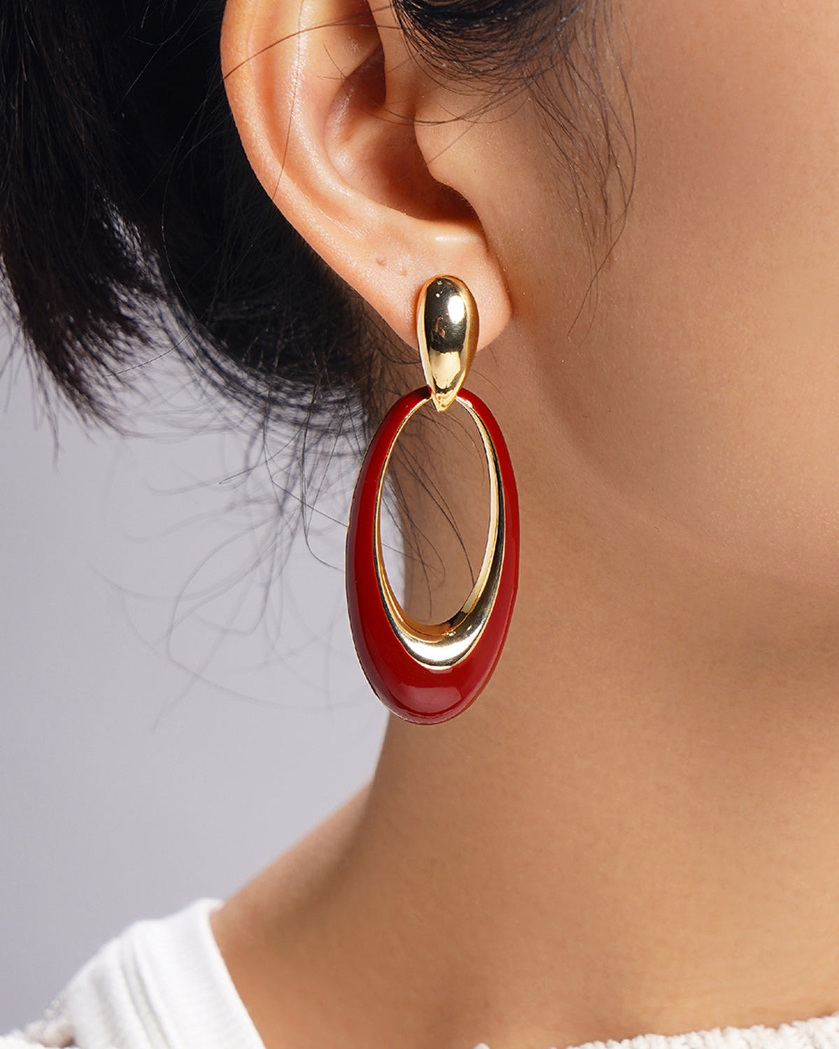 Oil Drop Oval Hoop Earrings
