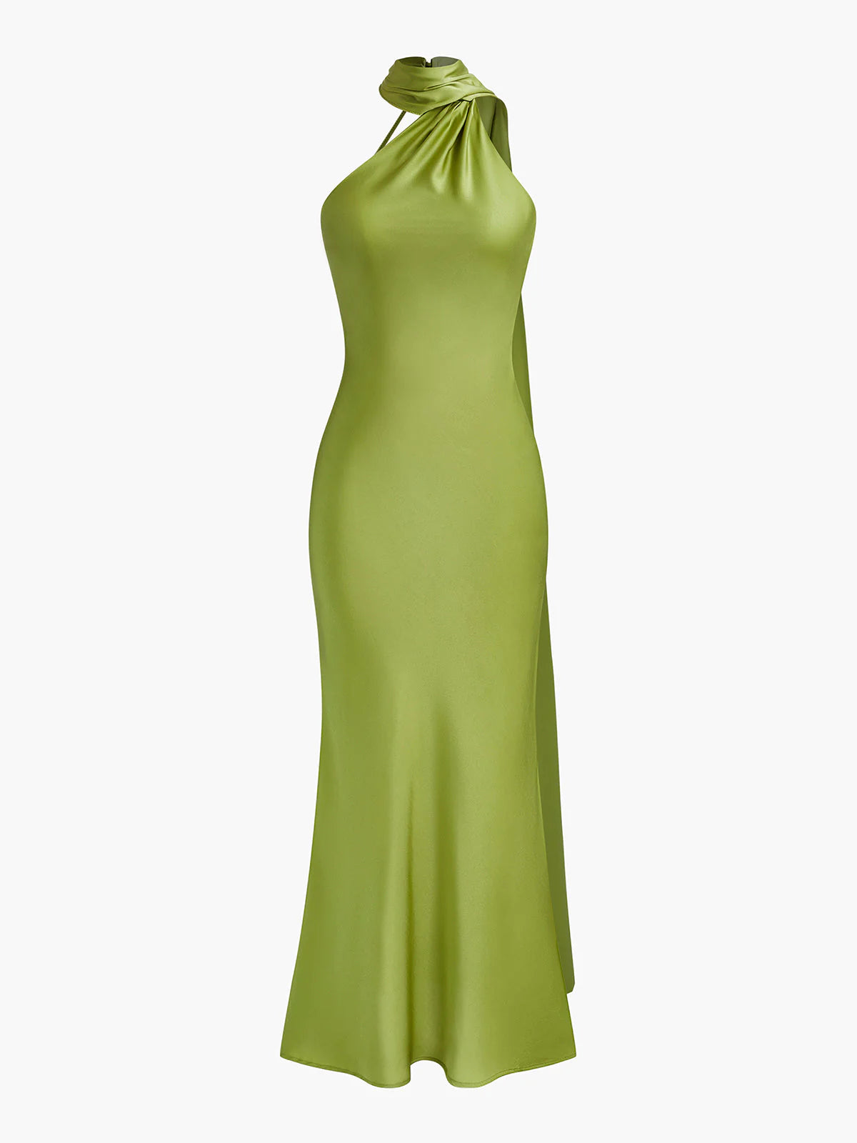 Zümrüt Saten Maksi Elbise