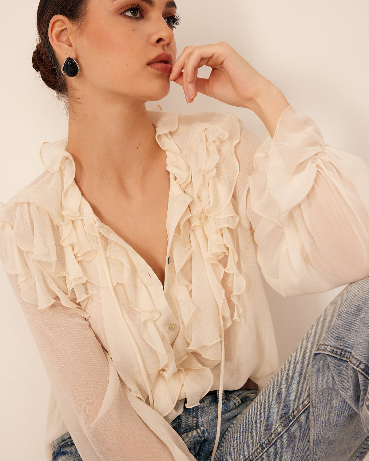 Volanlı Şifon İnce Gömlek