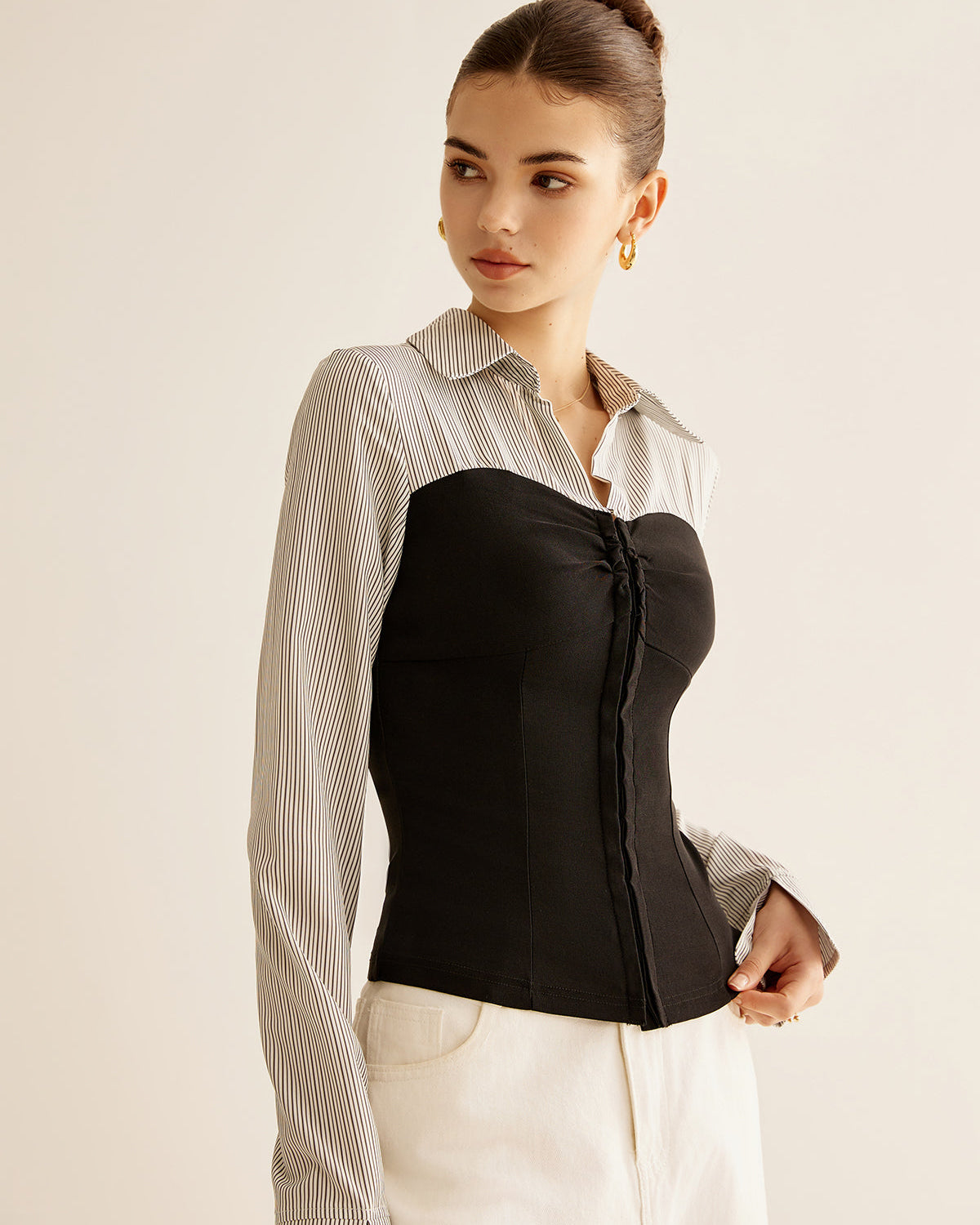Renk Bloklu Panel Polo Bluz