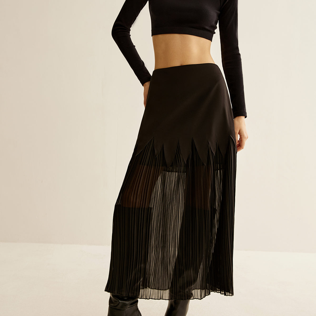 Panel Sheer Zipper Midi Etek