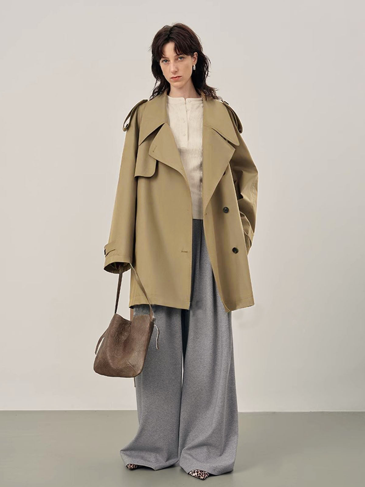 Haki Oversize Kemerli Trençkot