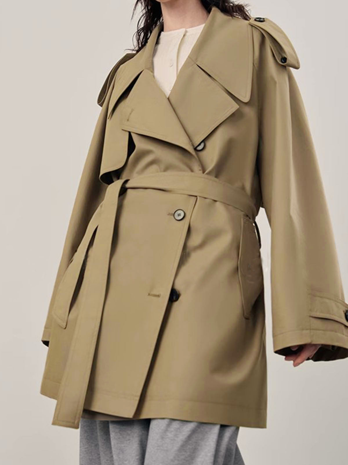 Haki Oversize Kemerli Trençkot