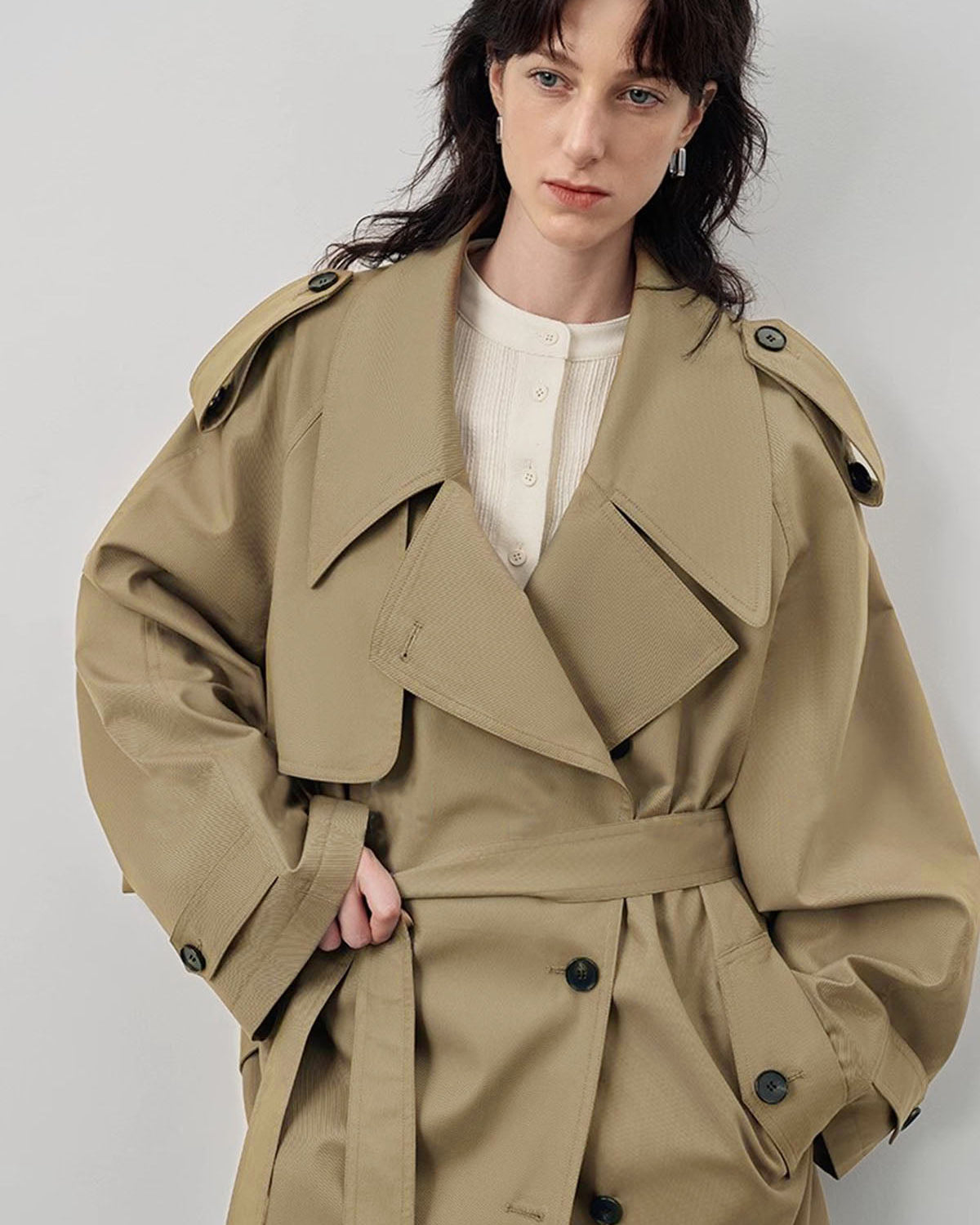Haki Oversize Kemerli Trençkot