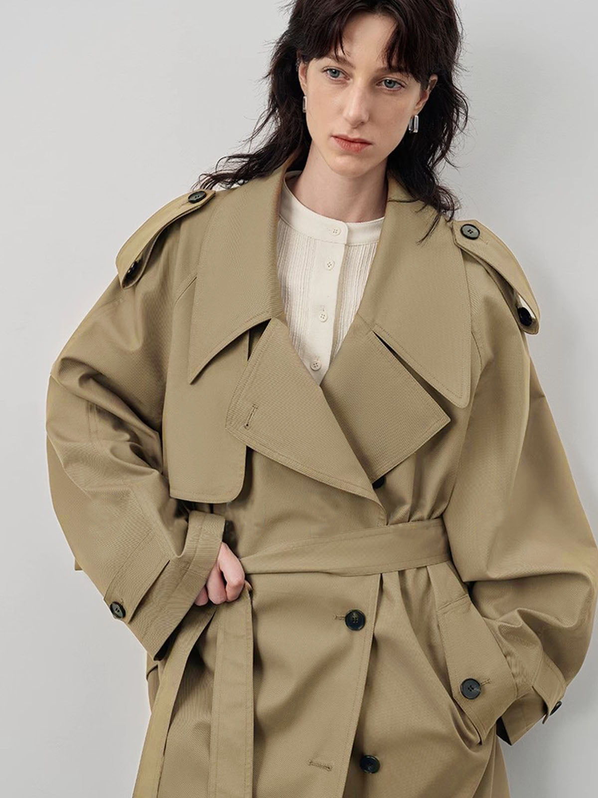 Haki Oversize Kemerli Trençkot
