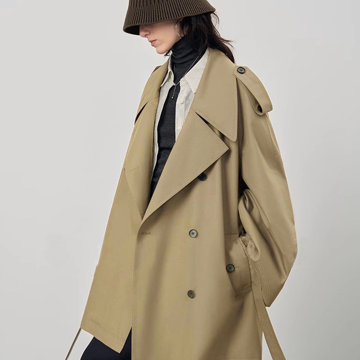 Haki Oversize Kemerli Trençkot