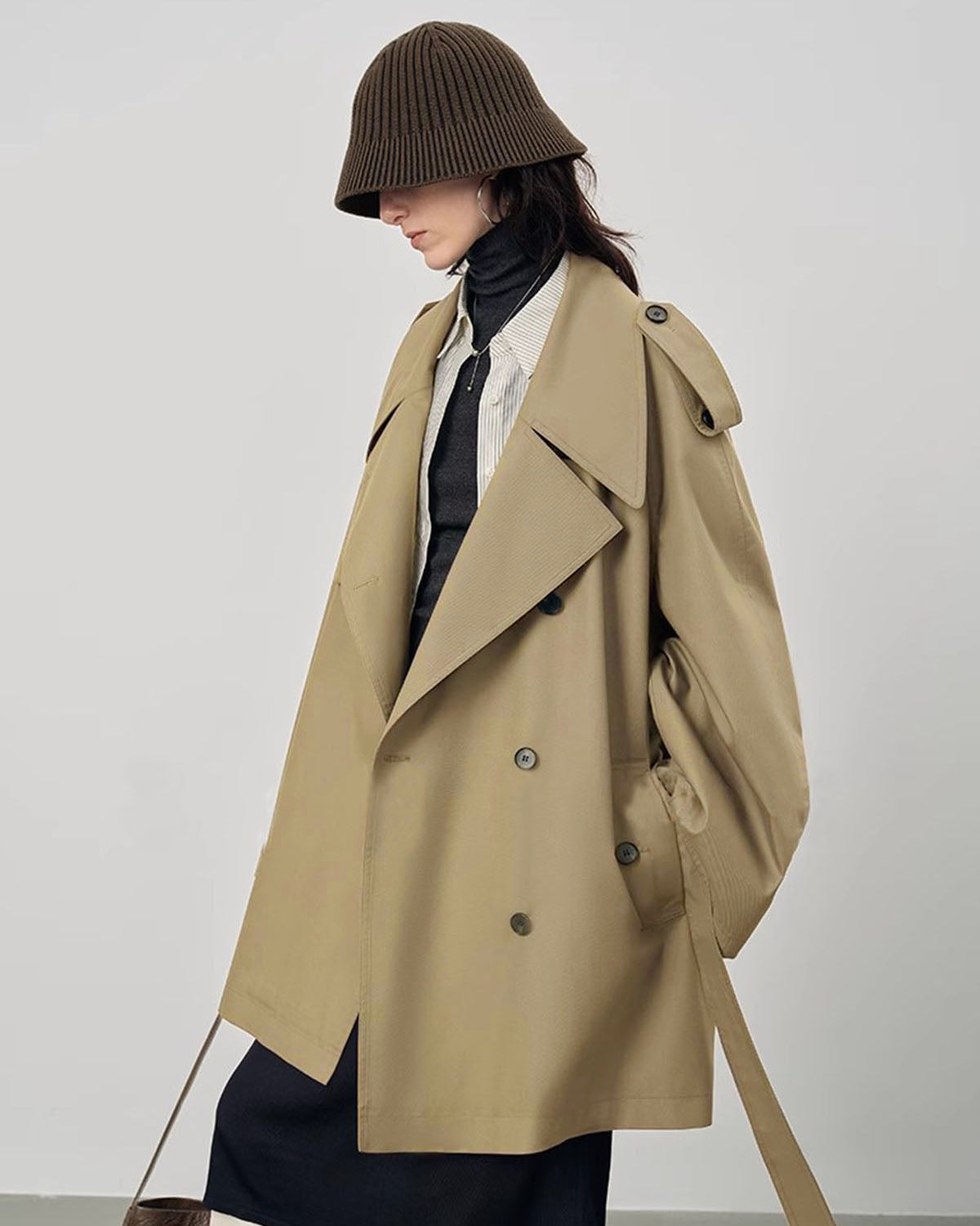 Haki Oversize Kemerli Trençkot