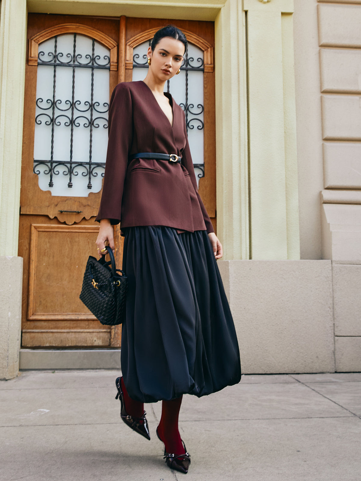 Bud Waist Pleated Satin Etek