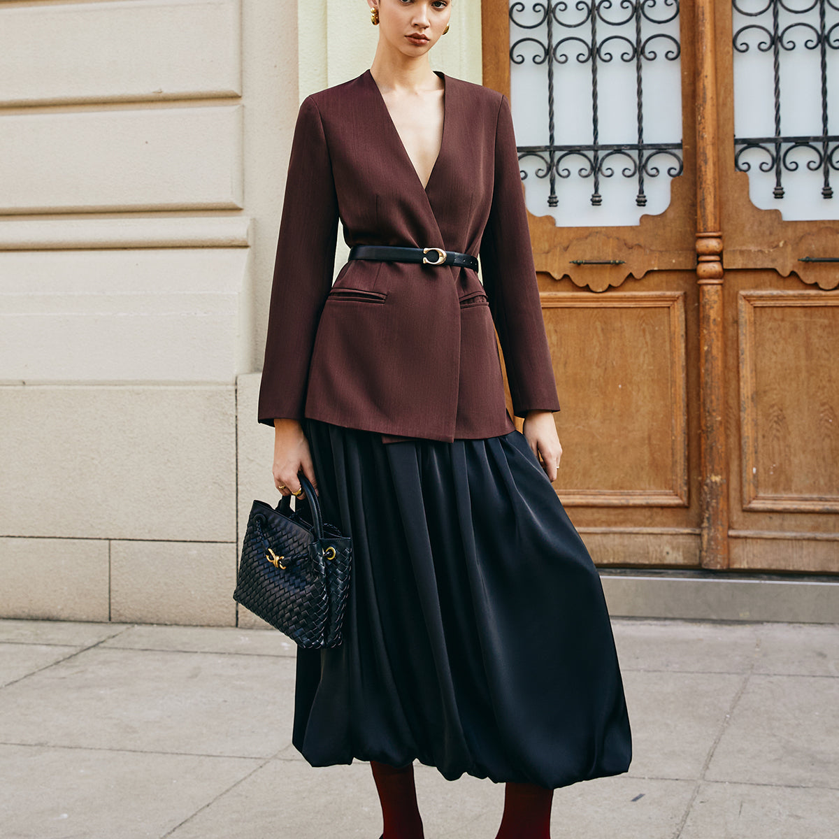 Bud Waist Pleated Satin Etek
