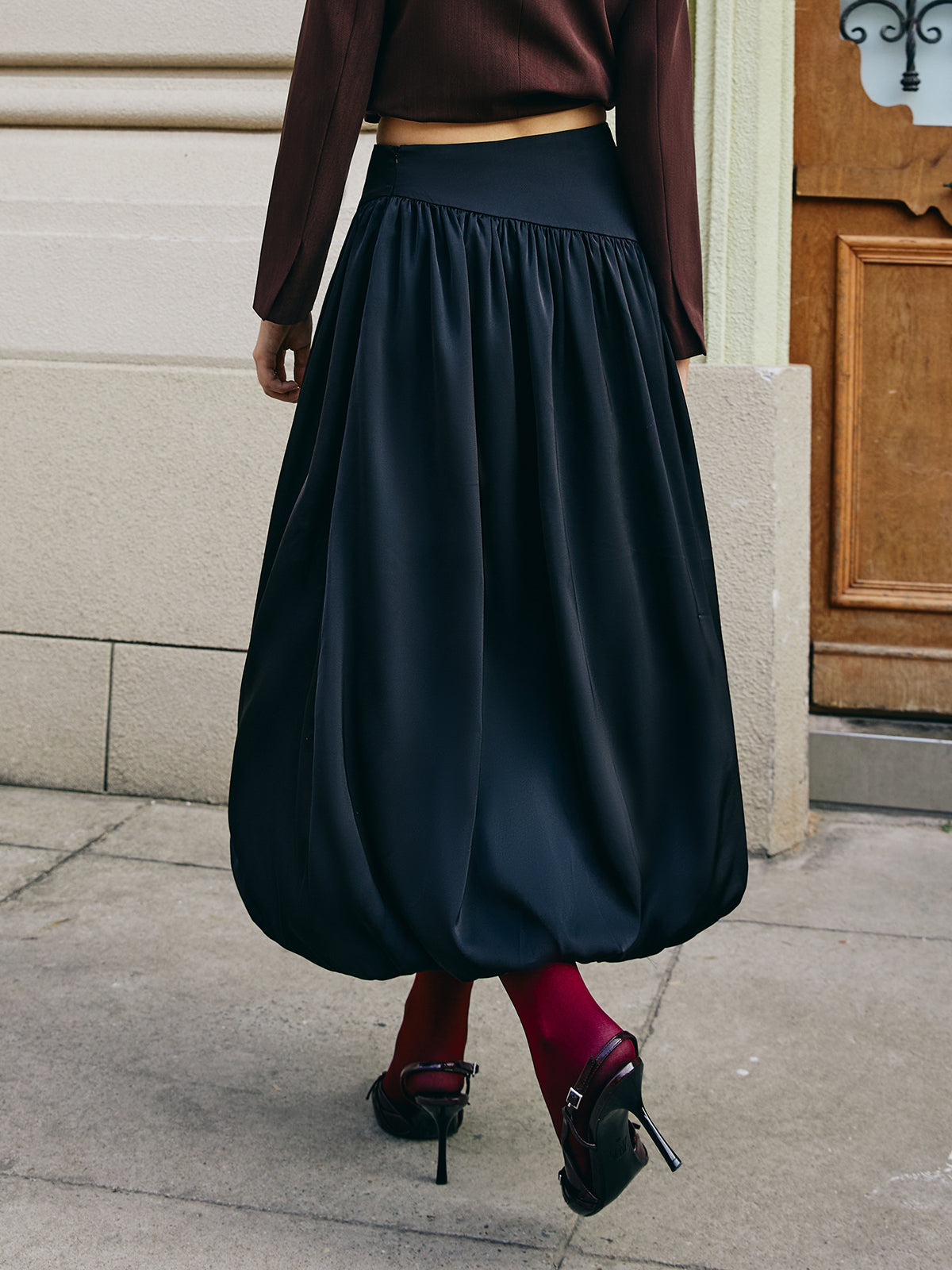 Bud Waist Pleated Satin Etek