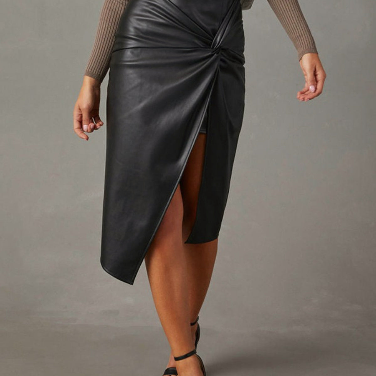 Knotted Slit Faux Leather Etek