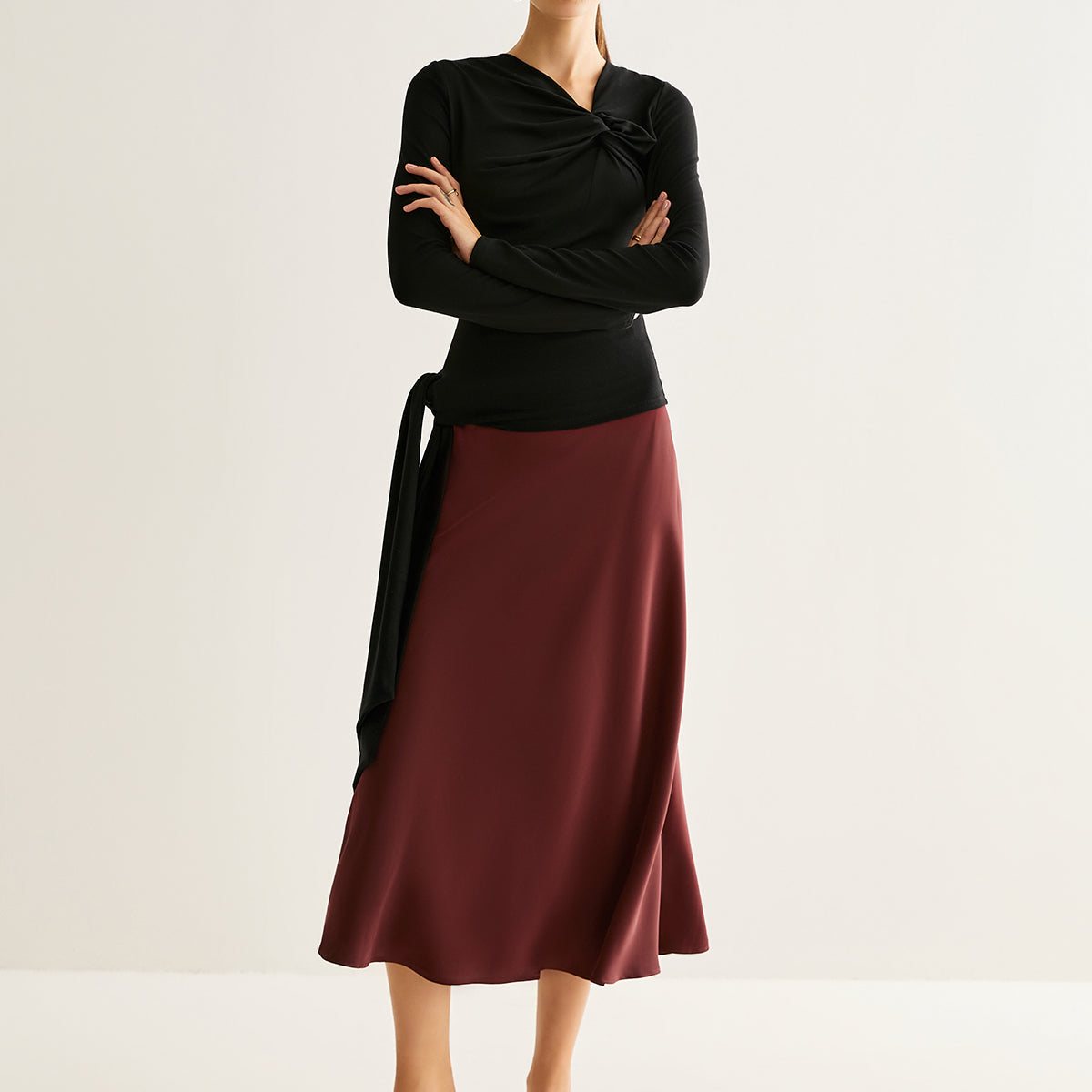 Flowy Satin Midi Etek