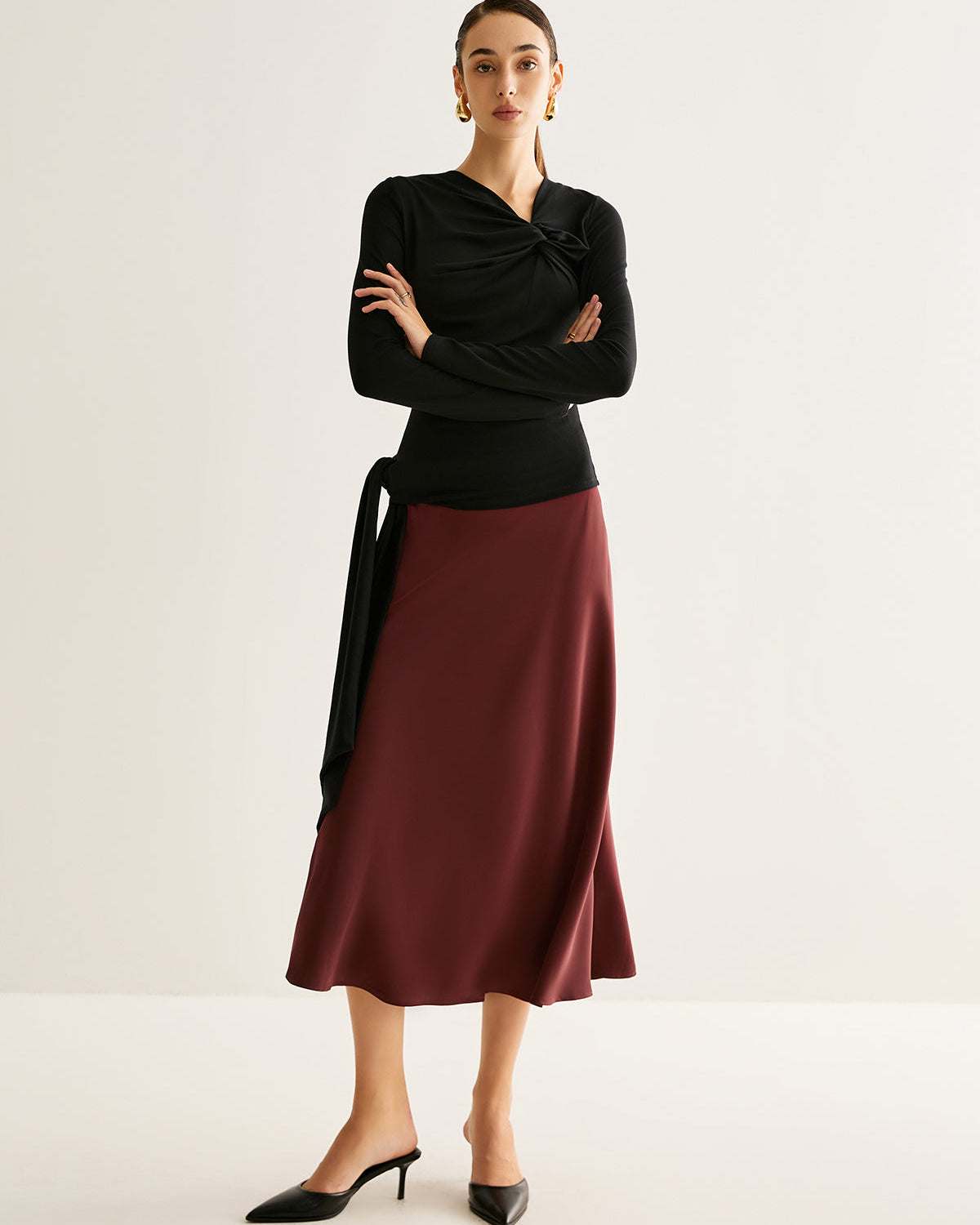Flowy Saten Midi Etek