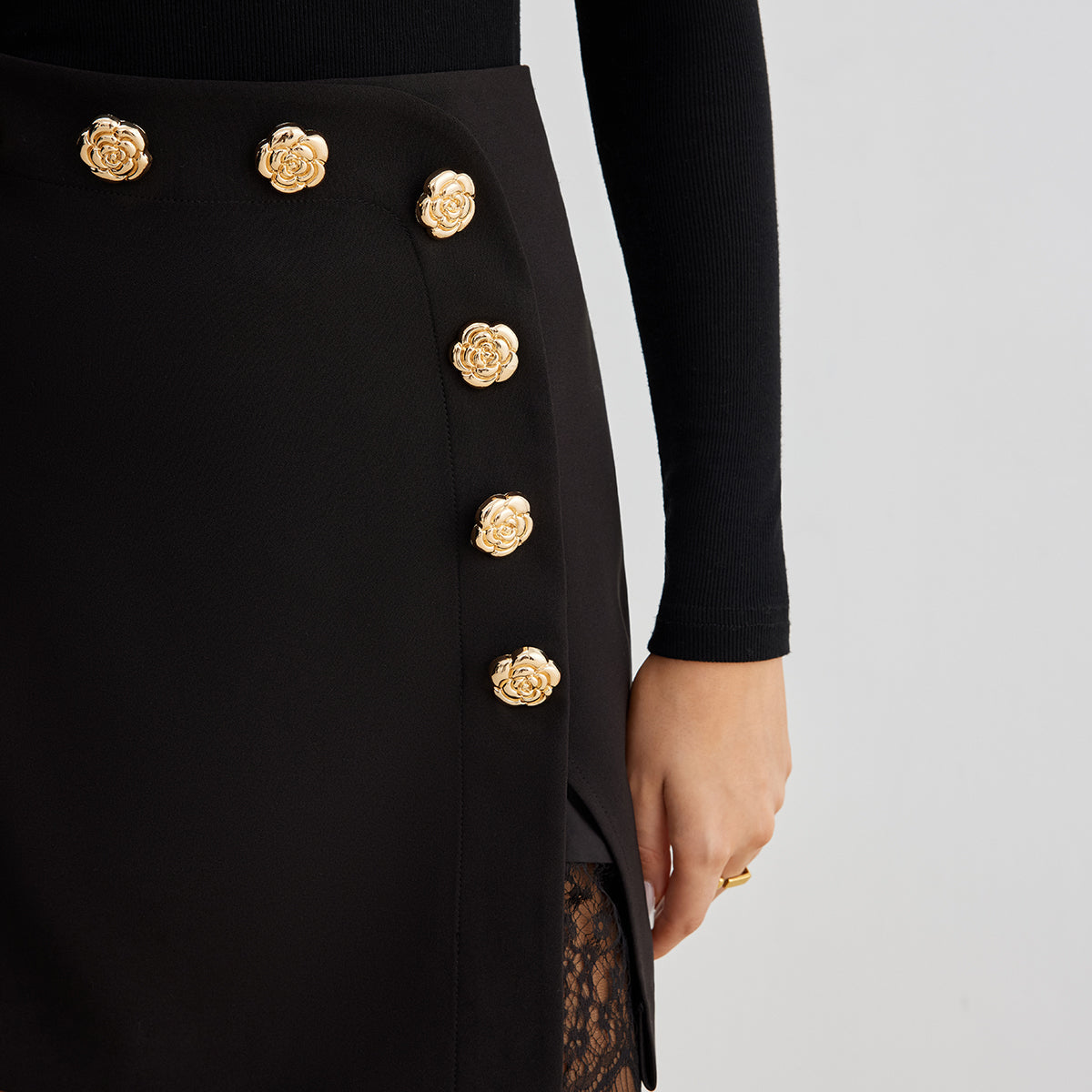 Lace Trim Metal-Flower Zipper Etek