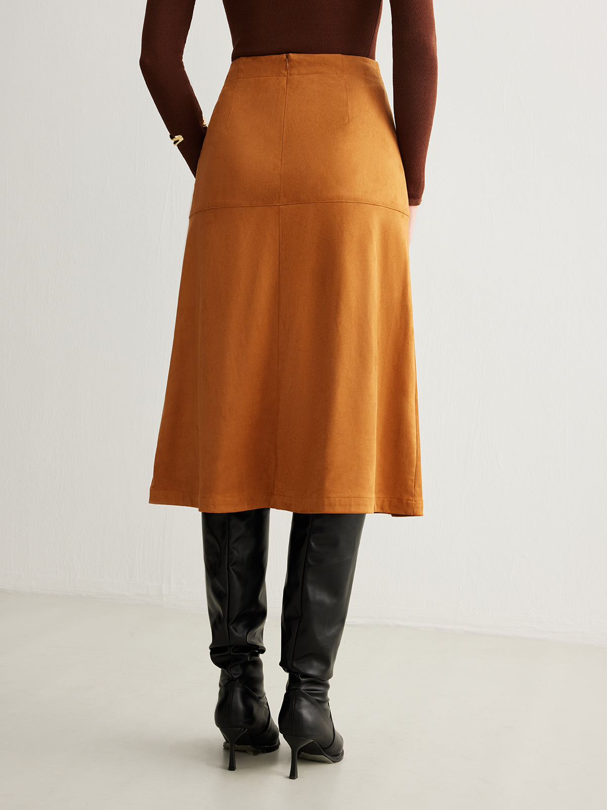 Drawstring Back-Zipper Suede Etek