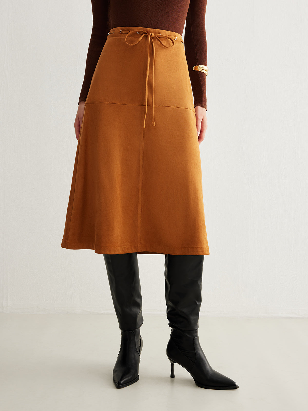 Drawstring Back-Zipper Suede Etek