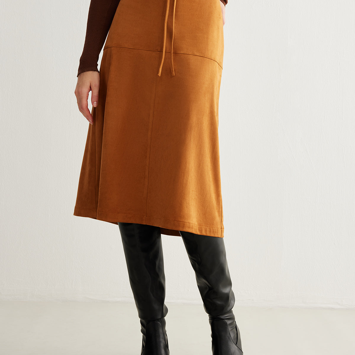 Drawstring Back-Zipper Suede Etek