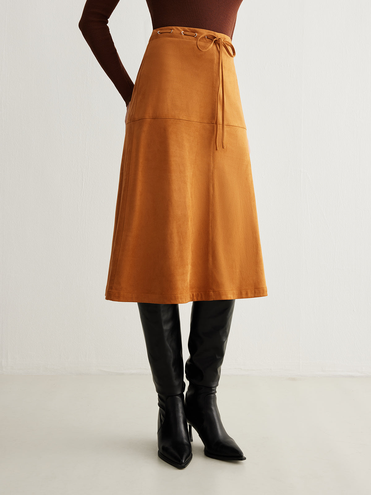 Drawstring Back-Zipper Suede Etek