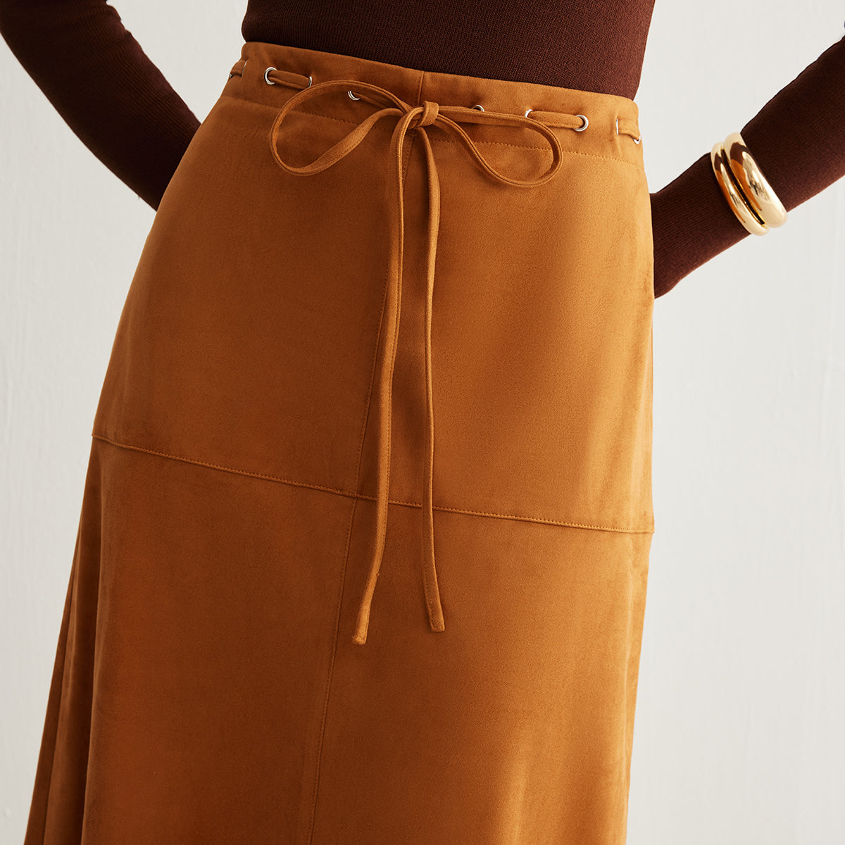 Drawstring Back-Zipper Suede Etek