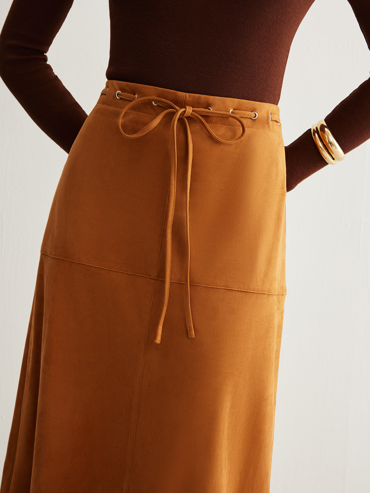 Drawstring Back-Zipper Suede Etek