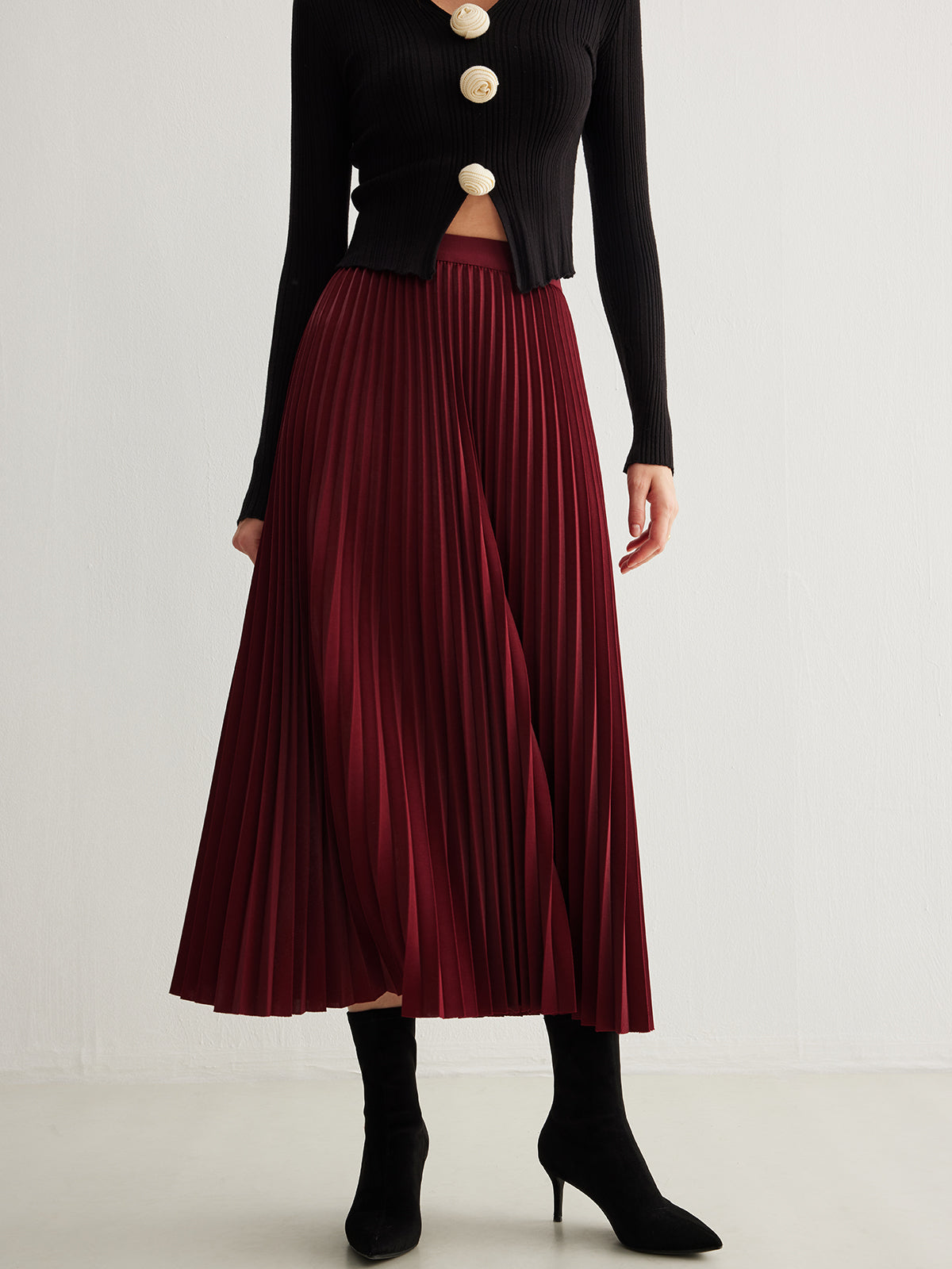 Flowy Pileli Midi Etek