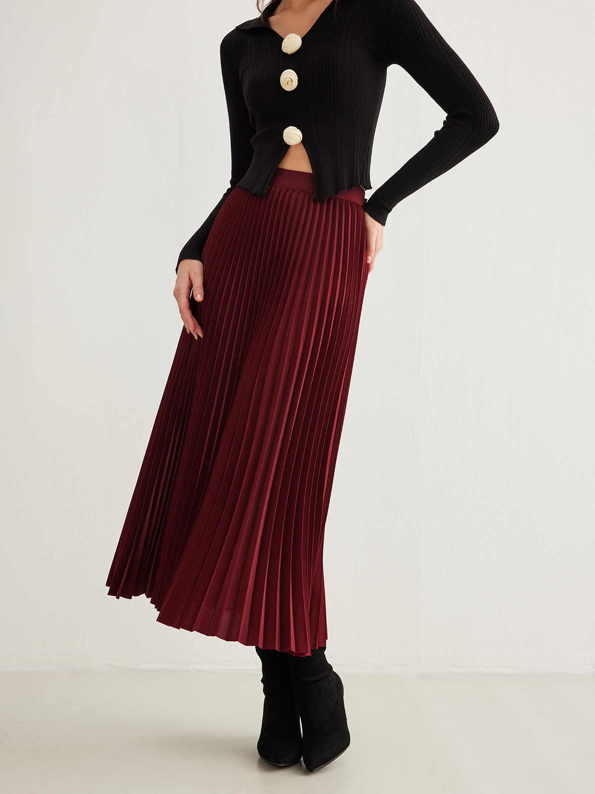 Flowy Pileli Midi Etek