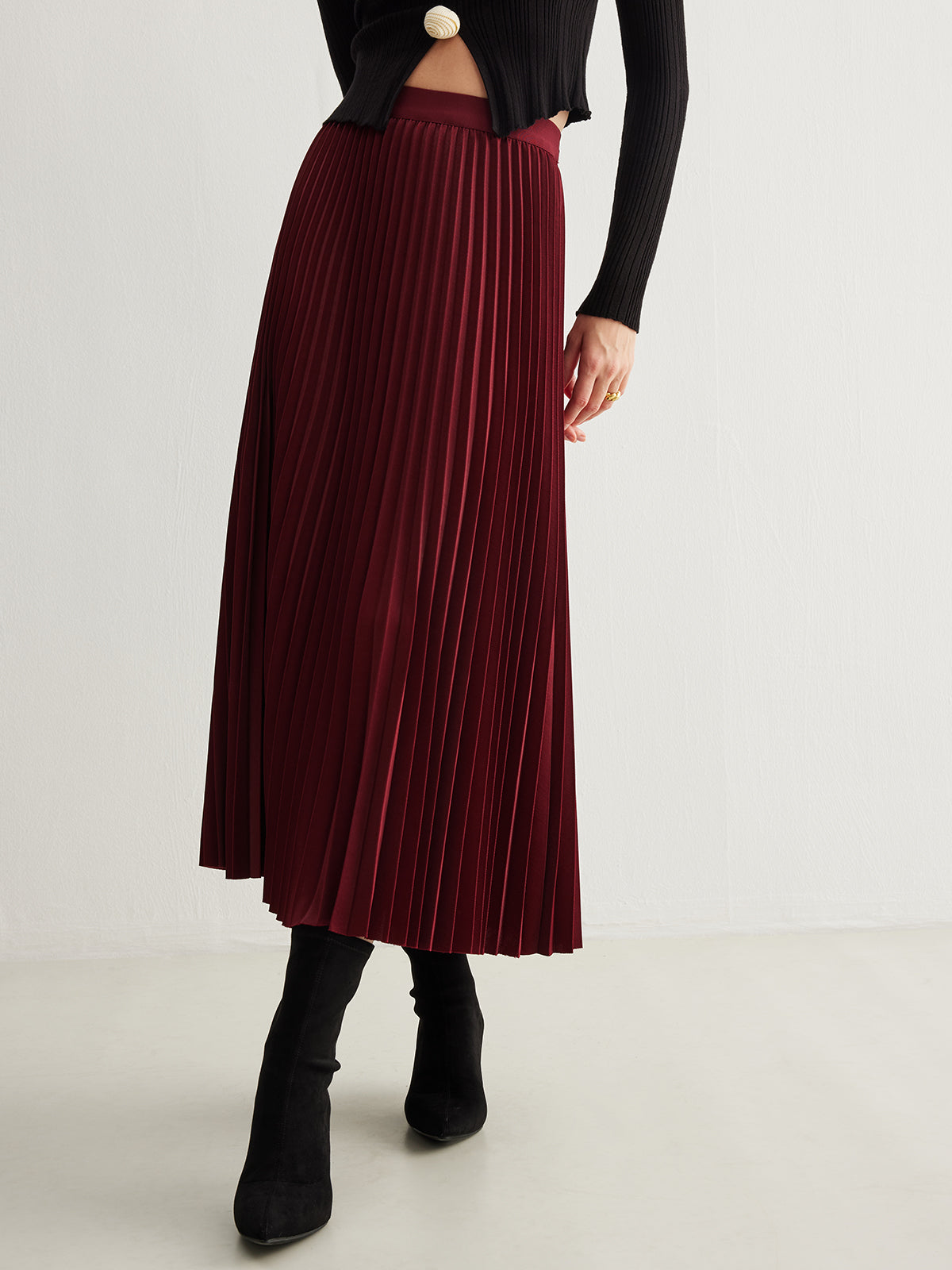 Flowy Pileli Midi Etek