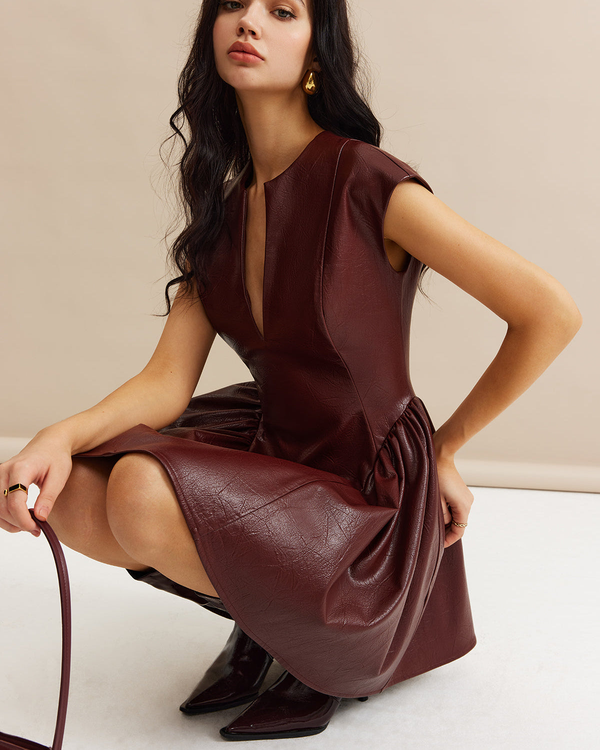 Faux Deri Mini Elbise