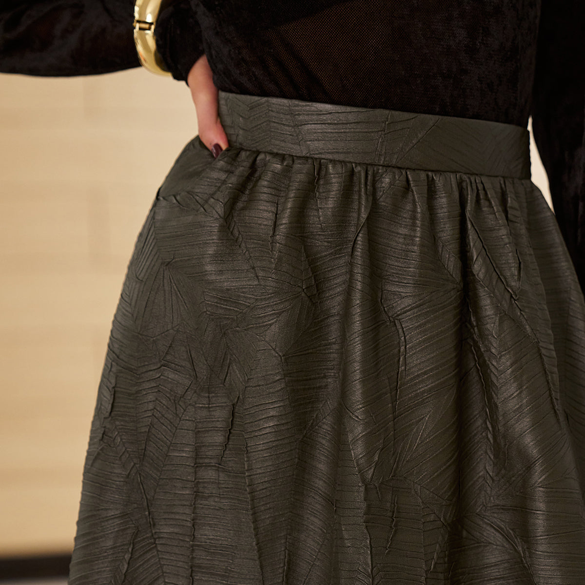 Retro Faux Leather Kemersiz Etek