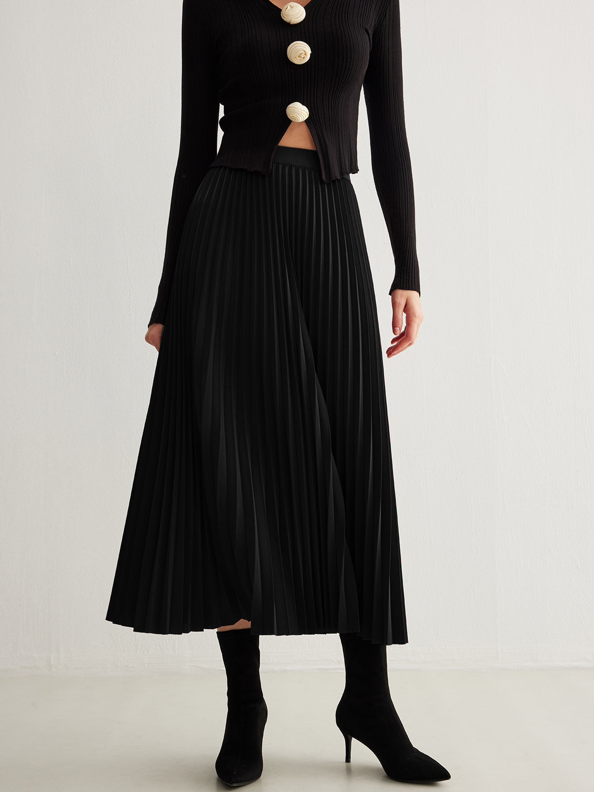 Flowy Pileli Midi Etek
