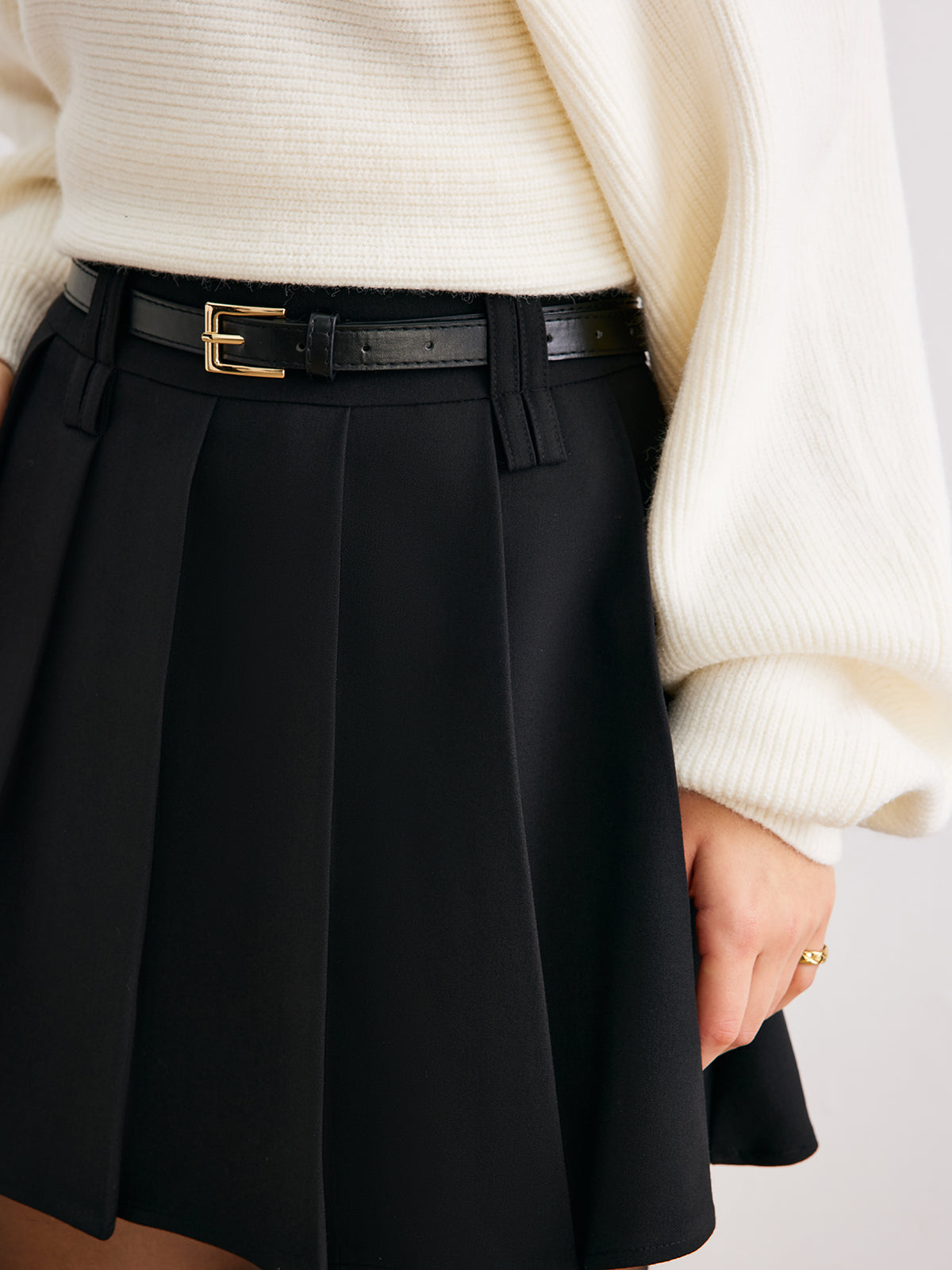 Pleated Mini Kemersiz Etek