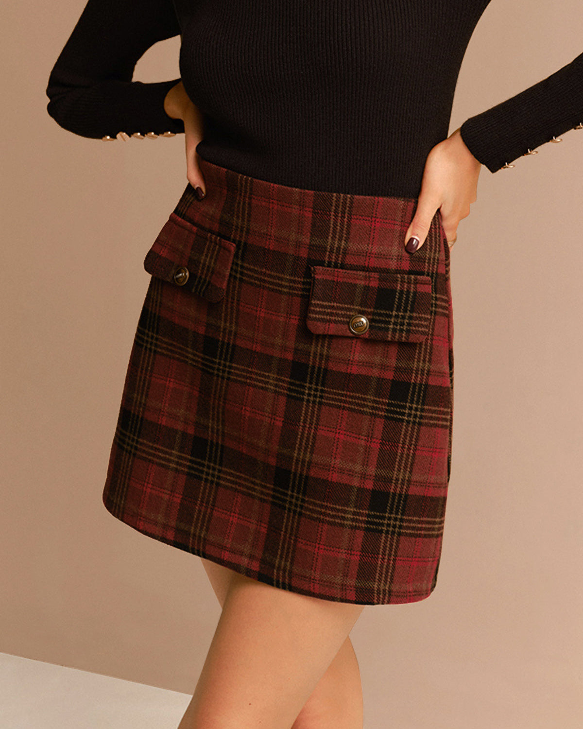 Ekose Desenli Tweed Mini Etek