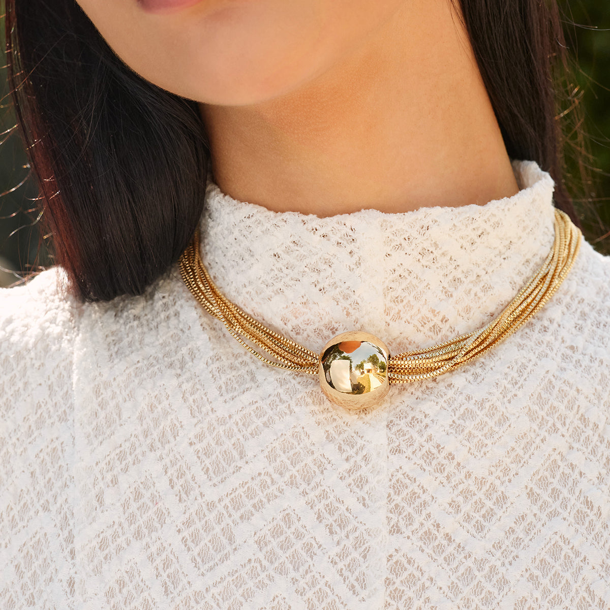 Şık Çoklu Zincir Parlak Top Choker