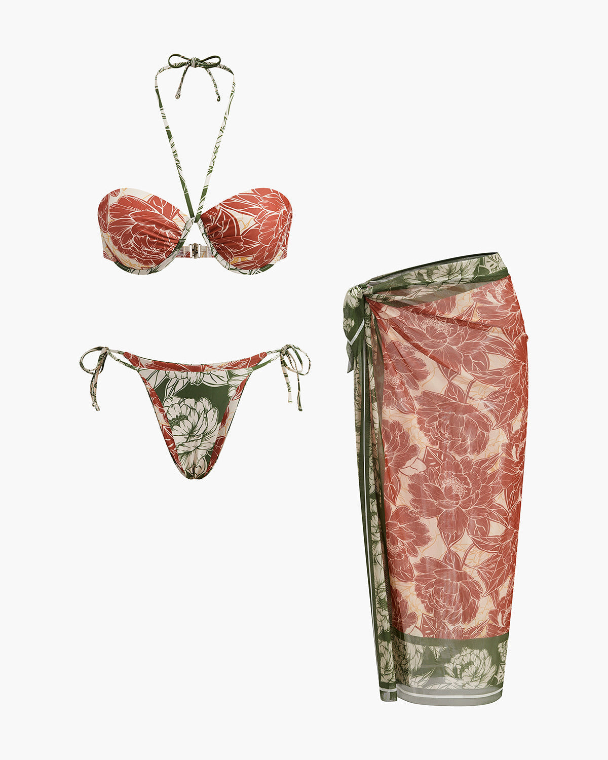 Çiçekli Bikini Seti Yandan Bağlamalı Etek ile