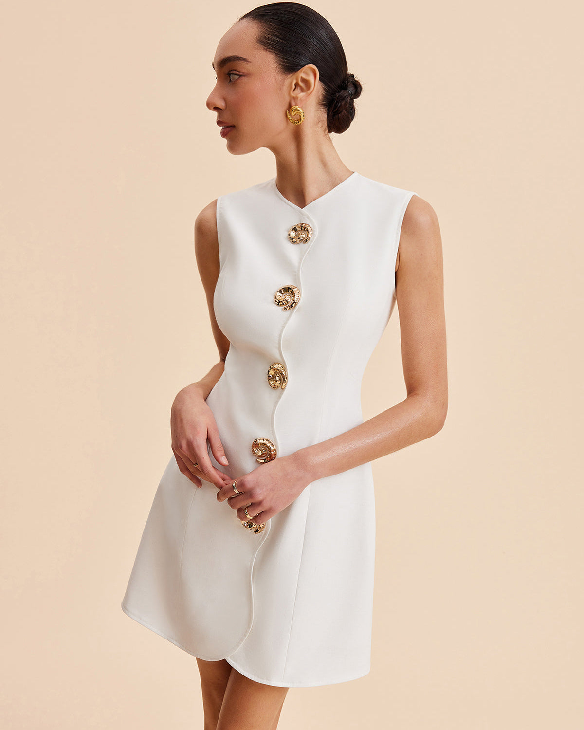 Bianca Gold Düğme Detaylı Mini Elbise