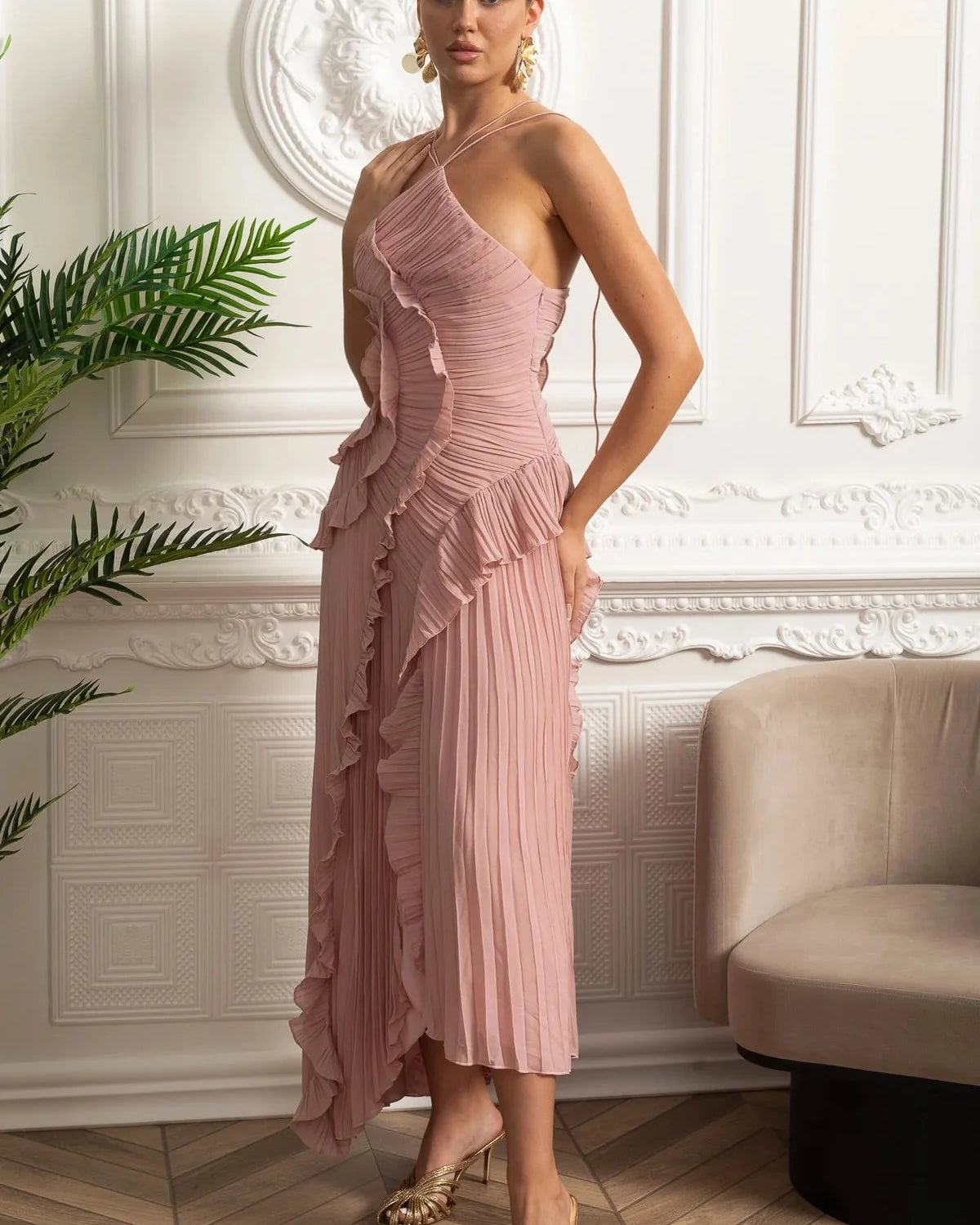 Liora Rosa Midi Elbise