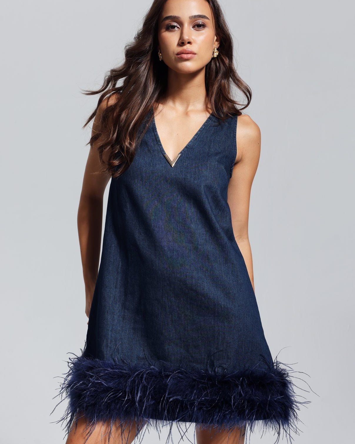 Kerrie Tüy Detaylı Kolsuz Denim Mini Elbise